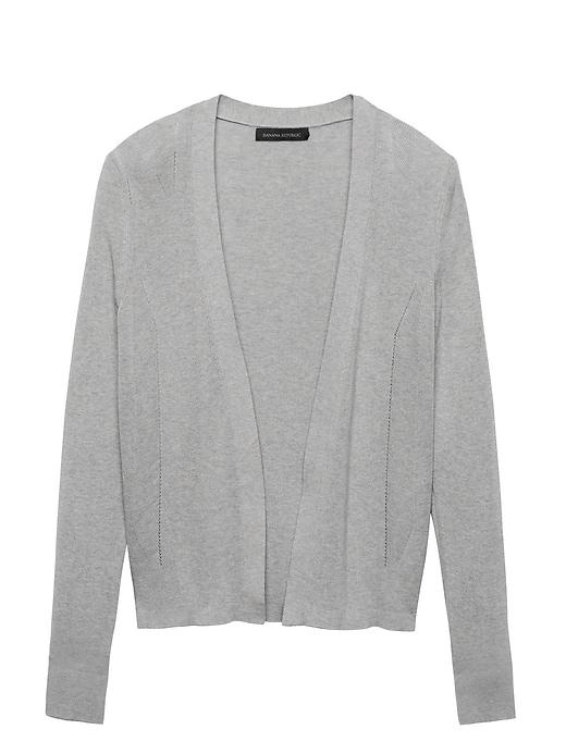 Banana Republic Womens Silk-cotton Rib-knit Cropped Cardigan Sweater Heather Medium Gray Size M