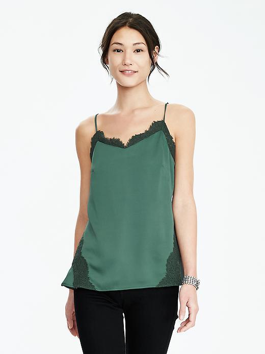 Banana Republic Womens Strappy Lace Trim Top Size L - Lake House Green