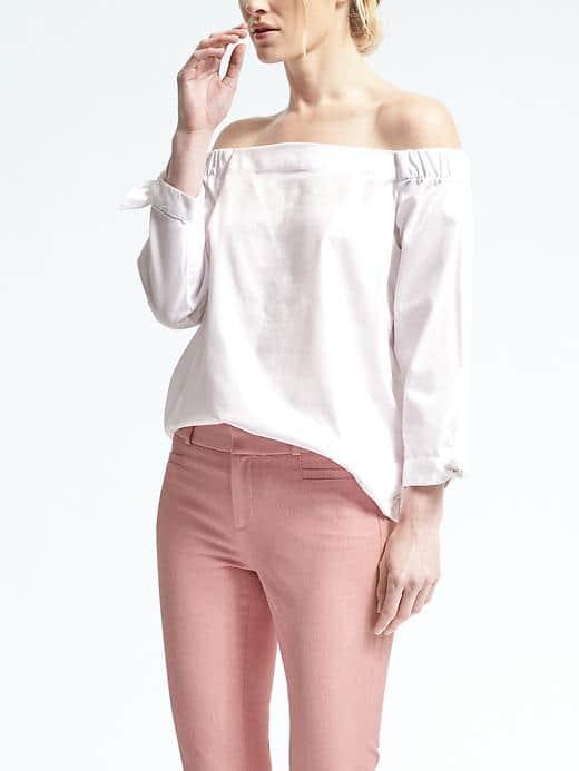 Banana Republic Womens White Off Shoulder Top - White