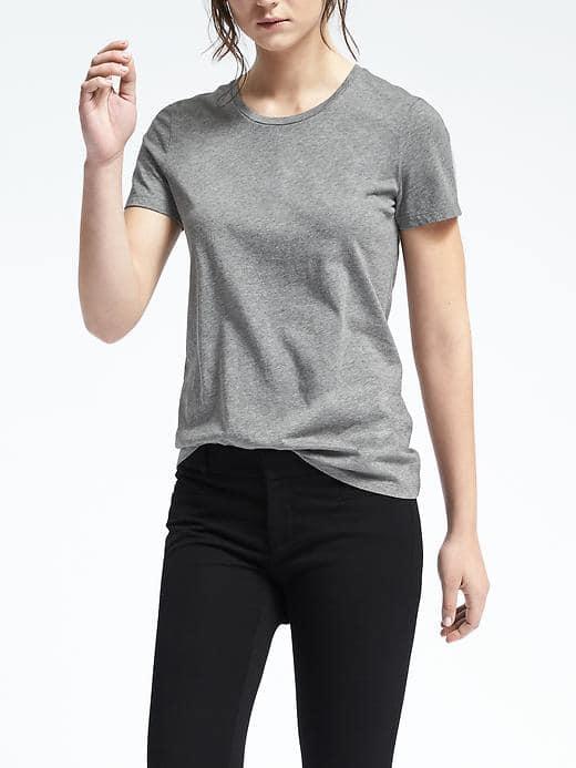 Banana Republic Womens Short Sleeve Supima Crew Tee - Medium Heather Gray