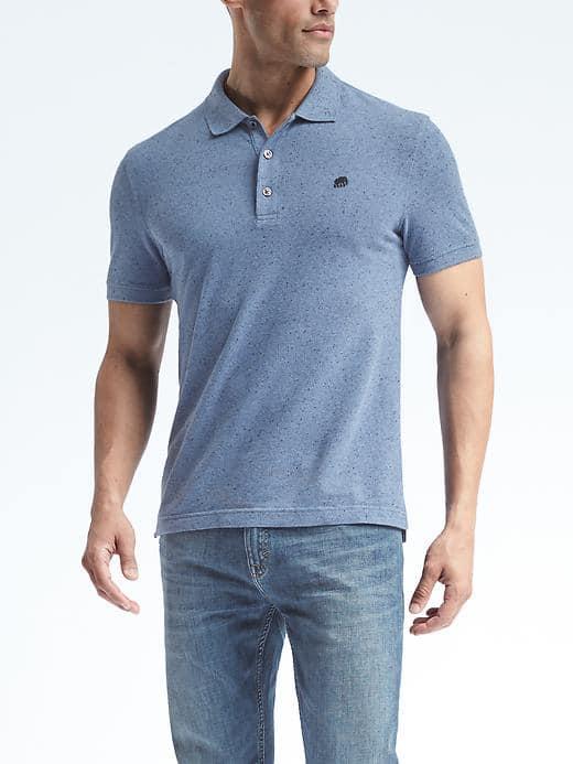 Banana Republic Mens Slim Neps Signature Pique Polo - Cascade Blue