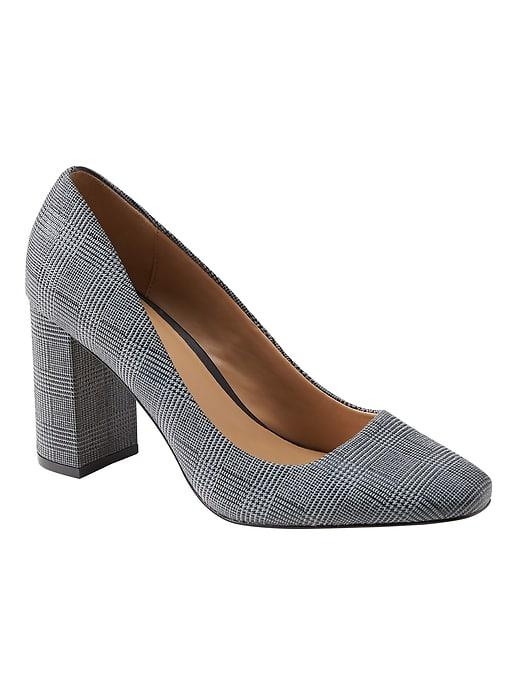 Banana Republic Womens Square Toe Block-heel Pump Gray & Black Check Size 10