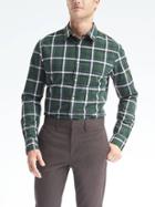 Banana Republic Mens Grant Fit Custom Wash Bold Plaid Shirt - Deep Green