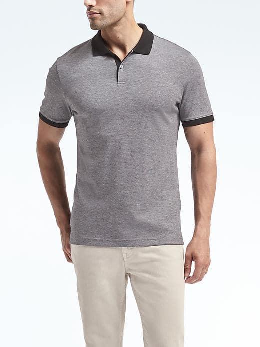 Banana Republic Mens Luxury Touch Mini Stripe Polo - Black