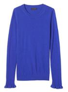 Banana Republic Womens Fine Italian Superloft Ruffle Cuff Pullover Crew - Royal Blue