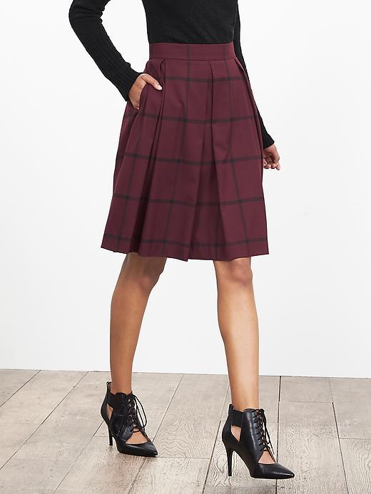 Banana Republic Womens Check Pleated Full Skirt Size 0 - Black Rose