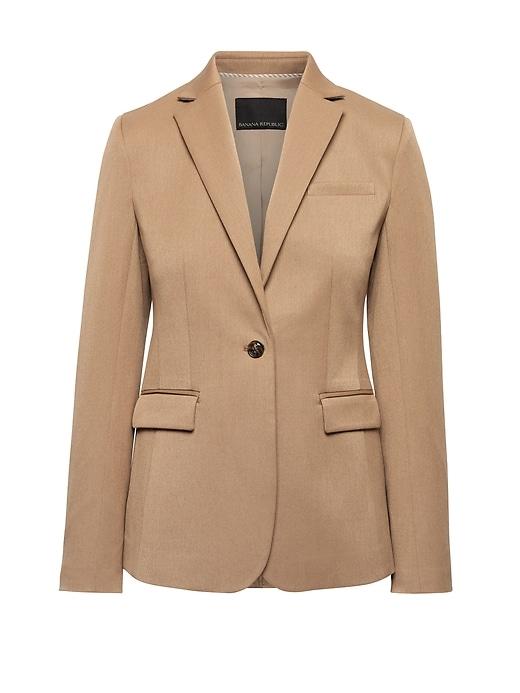 Banana Republic Womens Petite Long And Lean-fit Machine-washable Blazer Camel Size 0