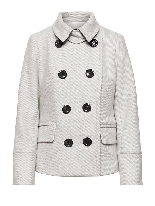 Banana Republic Womens Petite Wool Blend Twill Peacoat White & Gray Stripe Size Xs