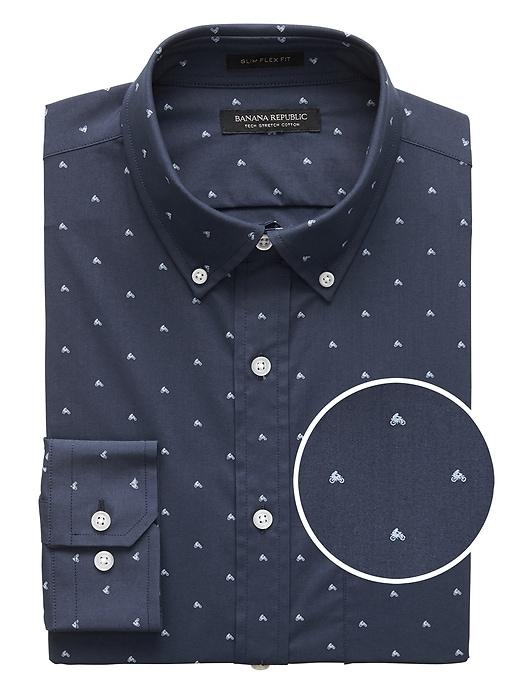 Banana Republic Mens New Slim-fit Tech-stretch Cotton Moto Print Shirt Navy Star Size Xl