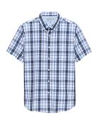 Banana Republic Mens Grant Slim-fit Luxe Poplin Short-sleeve Plaid Shirt Comet Blue Size Xs