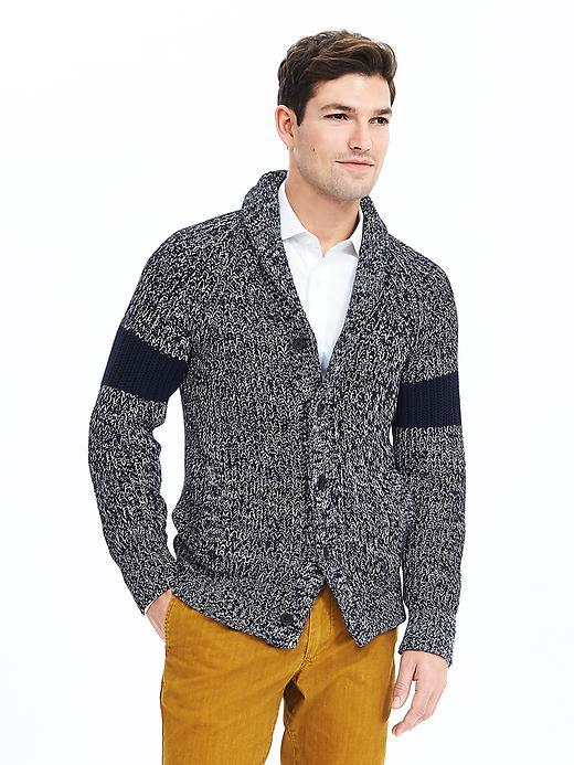 Banana Republic Mens Marled Shawl Collar Cardigan Size L Tall - Navy
