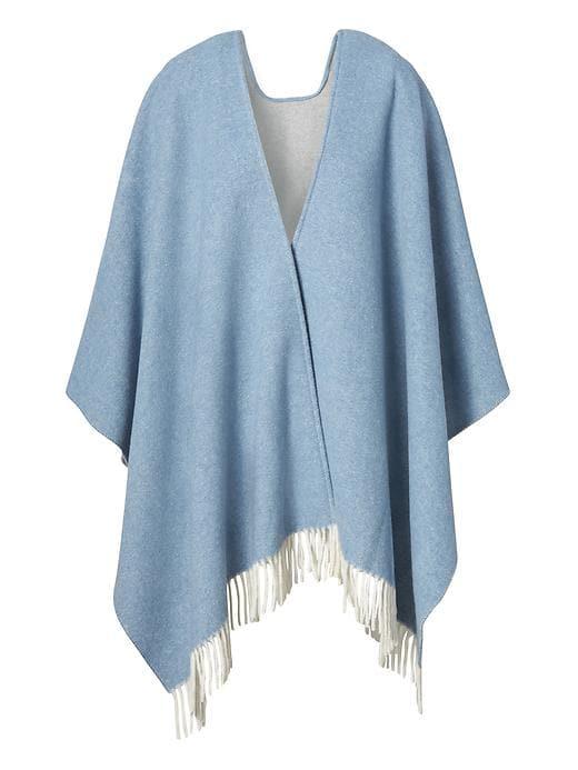 Banana Republic Reversible Wool Blend Poncho - Sky Blue / Gray