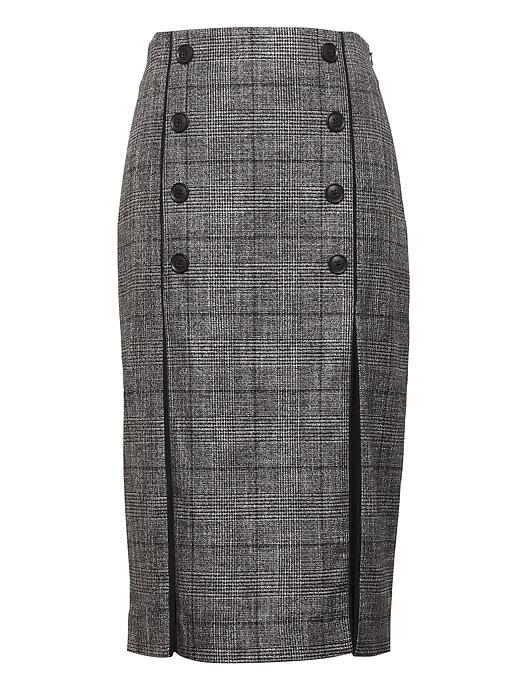 Banana Republic Womens Japan Online Exclusive Plaid Pencil Skirt With Pleated Panels Black & White & Black Size 6