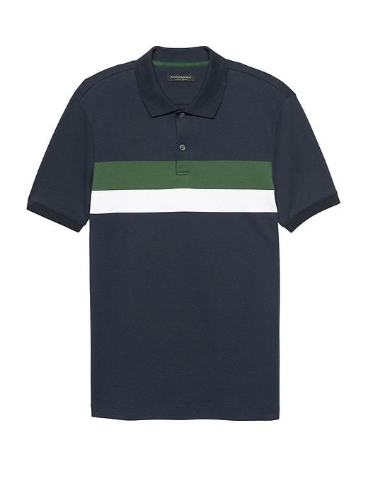 Banana Republic Mens Luxury-touch Chest Stripe Polo Shirt Navy Blue Size M