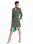 Banana Republic Womens Floral French Shirtdress Size L Tall - Olive