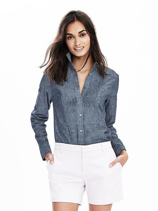Banana Republic Womens Pintuck Tuxedo Blouse Size M - Chambray Blue
