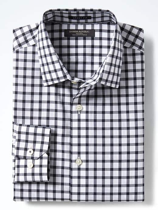 Banana Republic Mens Grant Fit Non Iron Stretch Windowpane Shirt - Navy