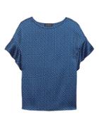 Banana Republic Womens Petite Dot Flutter Sleeve Polished Tee Comet Blue Size S