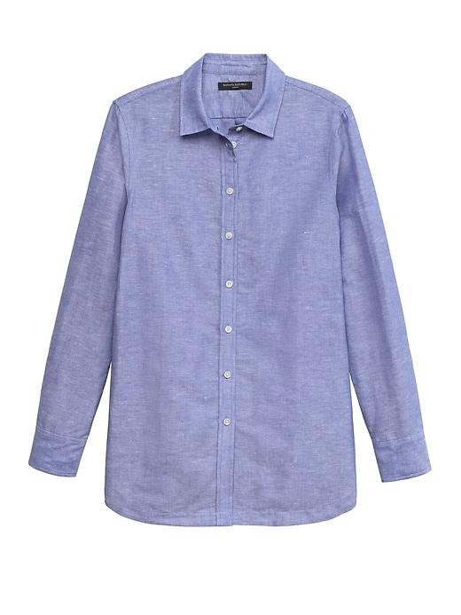 Banana Republic Womens Parker Tunic-fit Linen-cotton Shirt Chambray Blue Size M