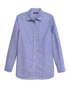 Banana Republic Womens Parker Tunic-fit Linen-cotton Shirt Chambray Blue Size M