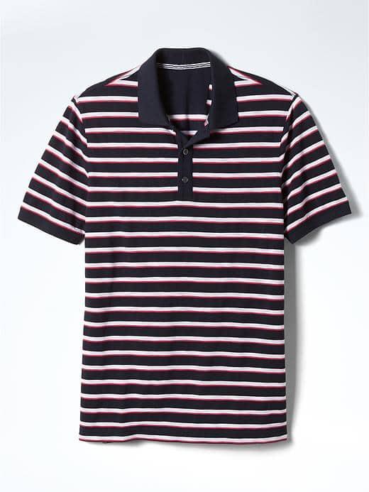 Banana Republic Mens Slim Slub Stripe Pique Polo - Navy