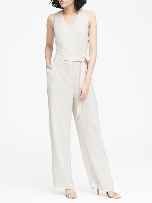 Banana Republic Womens V-neck Tie-waist Jumpsuit White Size 4