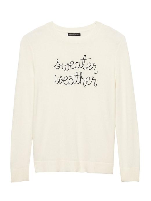 Banana Republic Womens Italian Superloft Embroidered Graphic Sweater Ivory White Size Xs