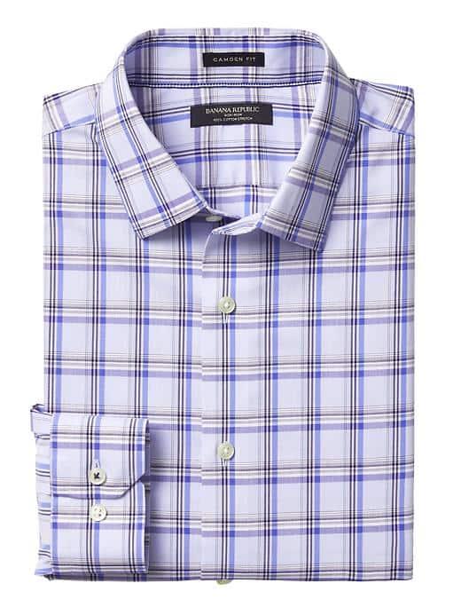 Banana Republic Mens Camden Fit Non Iron Stretch Check Shirt - Medium Blue Check