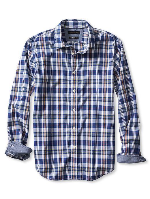 Banana Republic Mens Camden Fit Custom 078 Wash Madras Shirt Size L Tall - Mythic Blue