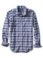 Banana Republic Mens Camden Fit Custom 078 Wash Madras Shirt Size L Tall - Mythic Blue