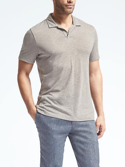 Banana Republic Mens Vintage Spread Collar Polo - Gray Texture