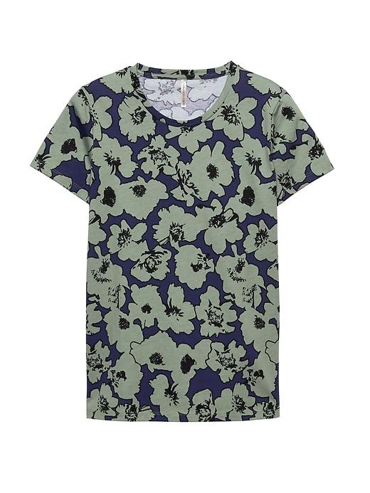 Banana Republic Womens Supima Cotton Floral Crew-neck T-shirt Navy Star Size S