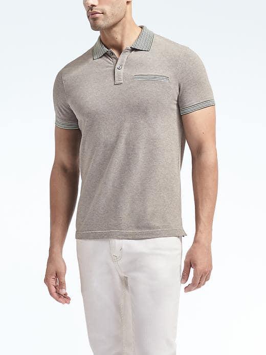 Banana Republic Mens Slim Pique Novelty Collar Polo - Gray Texture