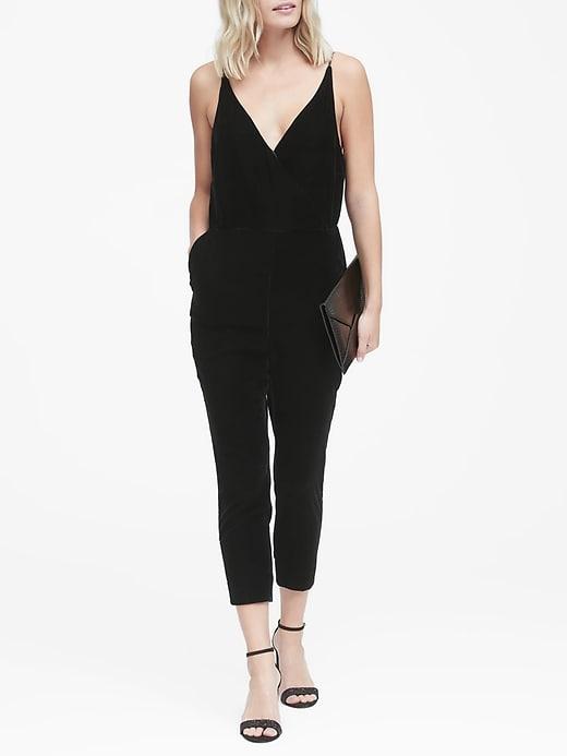 Banana Republic Womens Velvet Cropped Strappy Jumpsuit Black Size 10