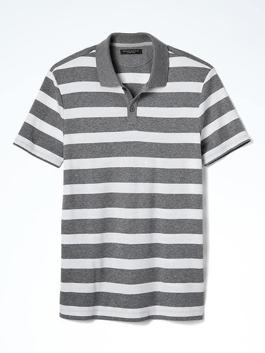 Banana Republic Mens Slim Luxe Touch Wide Stripe Polo - Gray Sky
