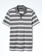 Banana Republic Mens Slim Luxe Touch Wide Stripe Polo - Gray Sky