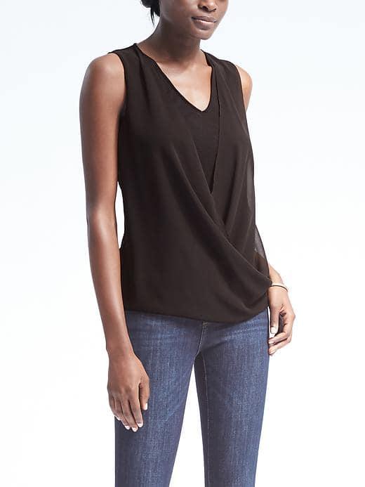Banana Republic Womens Twist Overlay Top - Black