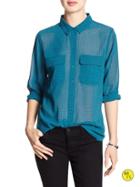 Banana Republic Factory Sheer Print Blouse Size M Petite - Teal Print