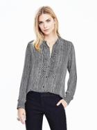 Banana Republic Womens Dillon Fit Ruffle Stripe Shirt Size L Tall - Preppy Navy