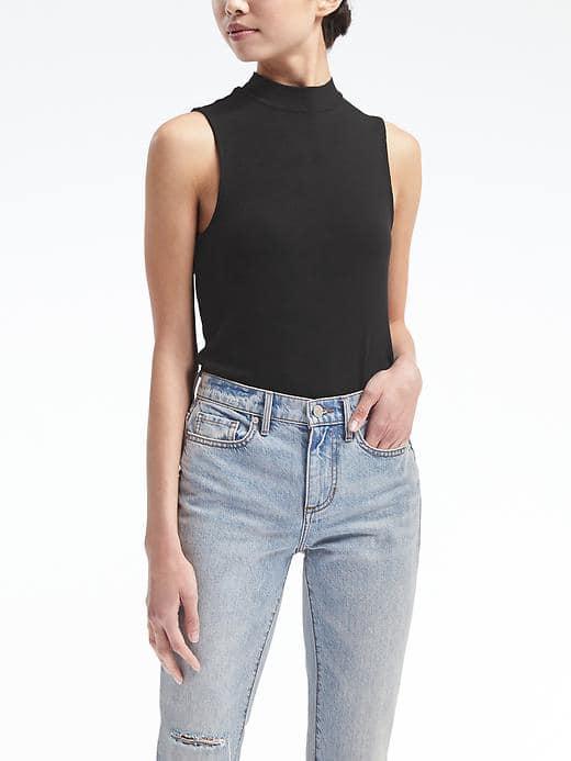 Banana Republic Womens Ribbed Mock Neck Shell - Black