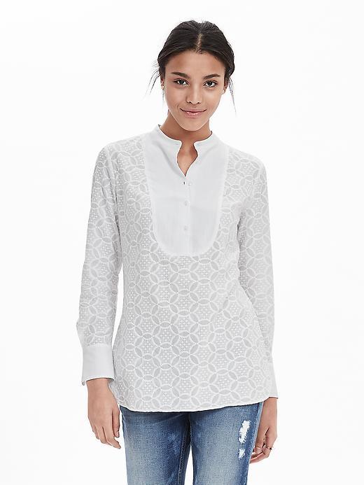 Banana Republic Womens White Lace Shirt Size L - White