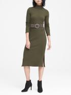 Banana Republic Womens Luxespun Ribbed Turtleneck T-shirt Dress Dark Olive Size Xl