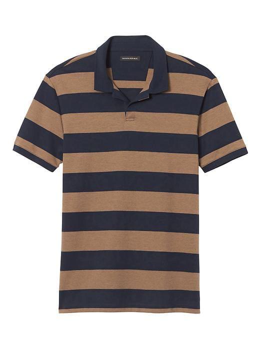 Banana Republic Mens Slim Luxury Touch Rugby Stripe Polo - Camel