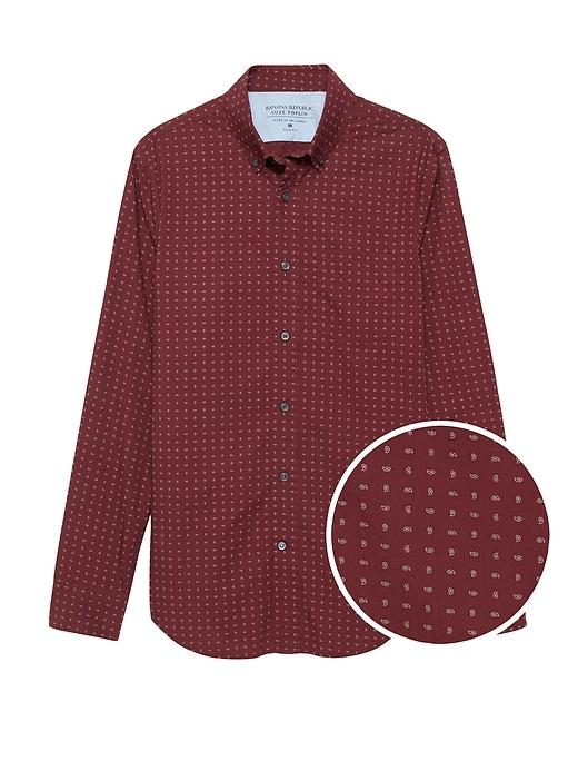 Banana Republic Mens Grant Slim-fit Luxe Poplin Paisley Shirt California Burgundy Red Size Xxl
