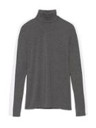 Banana Republic Womens Threadsoft Color-blocked Turtleneck T-shirt Charcoal Gray & White Size M