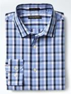 Banana Republic Mens Grant Fit Non Iron Micro Gingham Shirt - Damselfish Blue