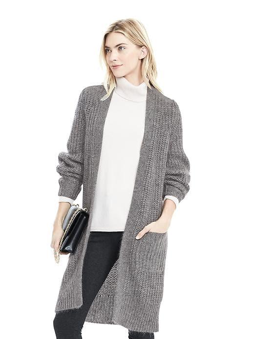 Banana Republic Womens Long Open Front Cardigan - Light Gray Heather