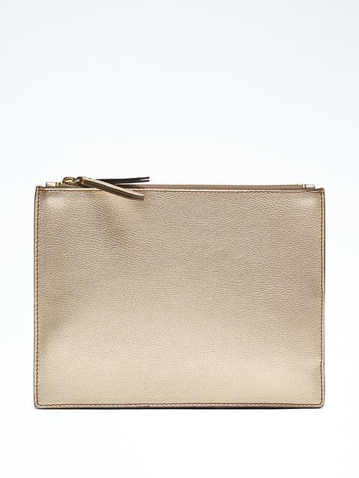 Banana Republic Womens Metallic Double Zip Pouch - Gold