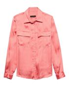 Banana Republic Womens Dillon Classic-fit Soft Satin Utility Shirt Bright Guava Pink Size Xs