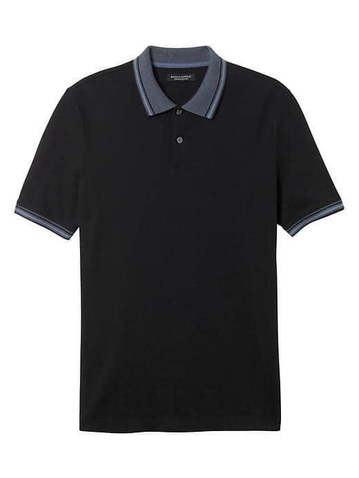Banana Republic Mens Performance Pique Tipped Collar Polo - Black